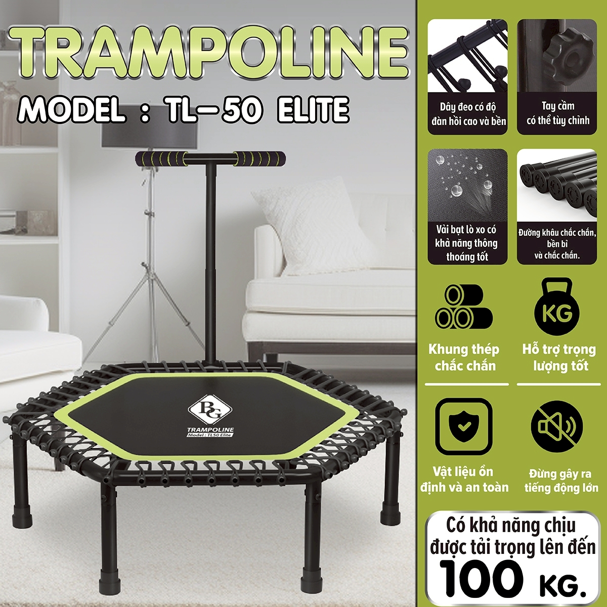 BG Sàn nhún Đệm Bật Lò Xo  Trampoline 50inch GREEN (hàng nhập khẩu)