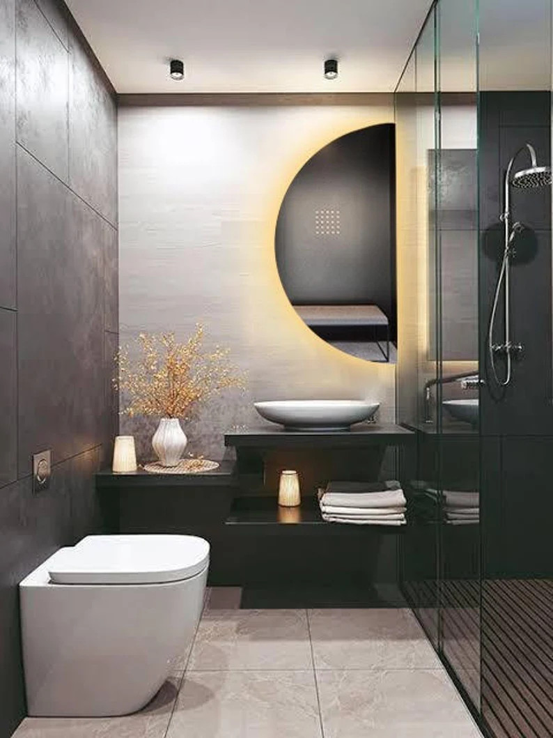 Gương led cảm ứng treo tường hình bán nguyệt kích thước 40x60, 50x70, 60x80 DLQ INTERIORS Trang trí nhà cửa, phòng tắm