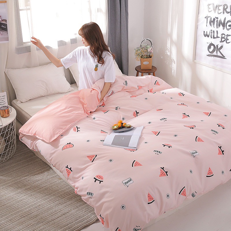 Bộ chăn ga gối cotton LIDACO PL1 - Dưa Hấu Hồng - TẶNG VỎ GỐI ÔM