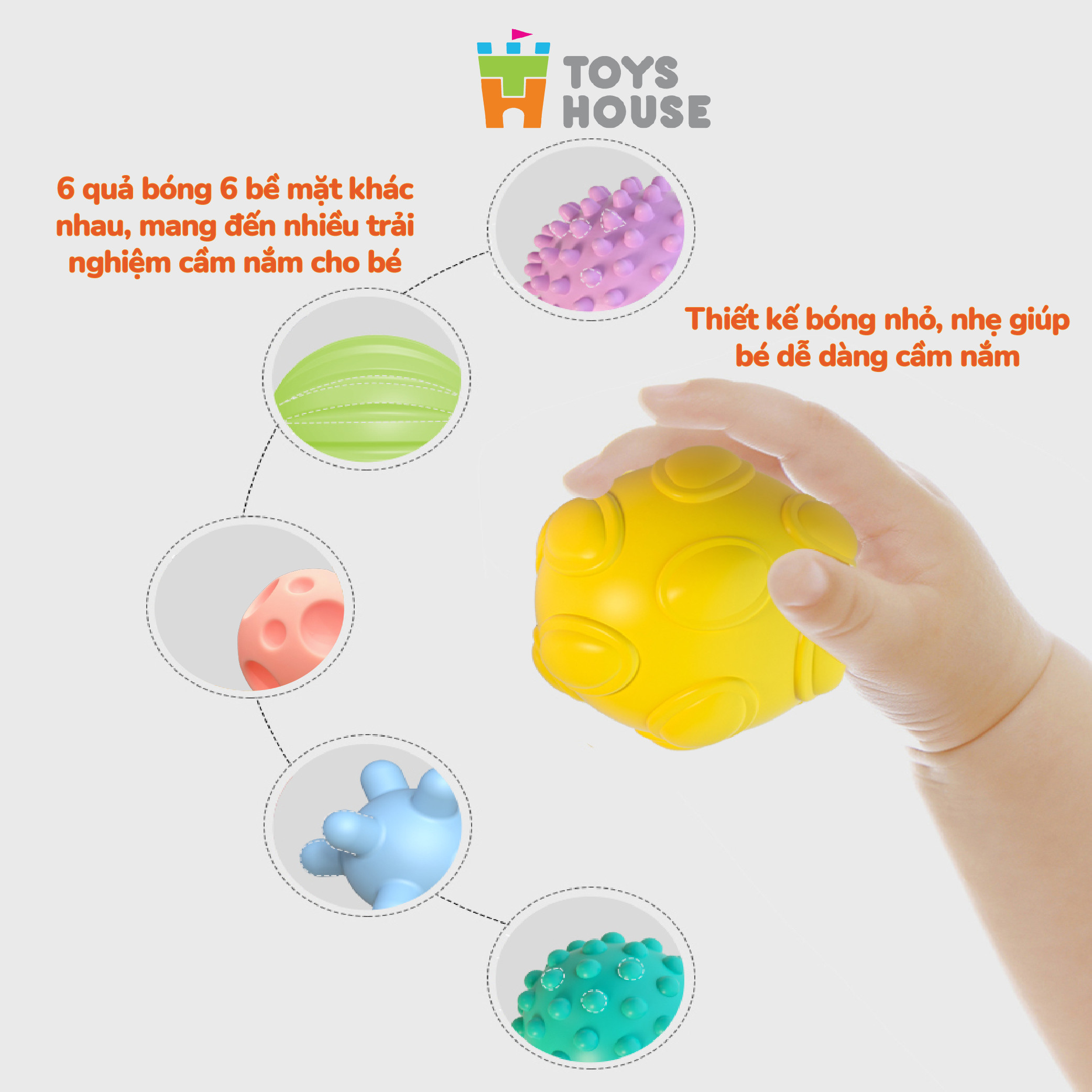 Set 6 bóng gai Silicone kích thích giác quan toàn diện cho bé ToysHouse HE0207