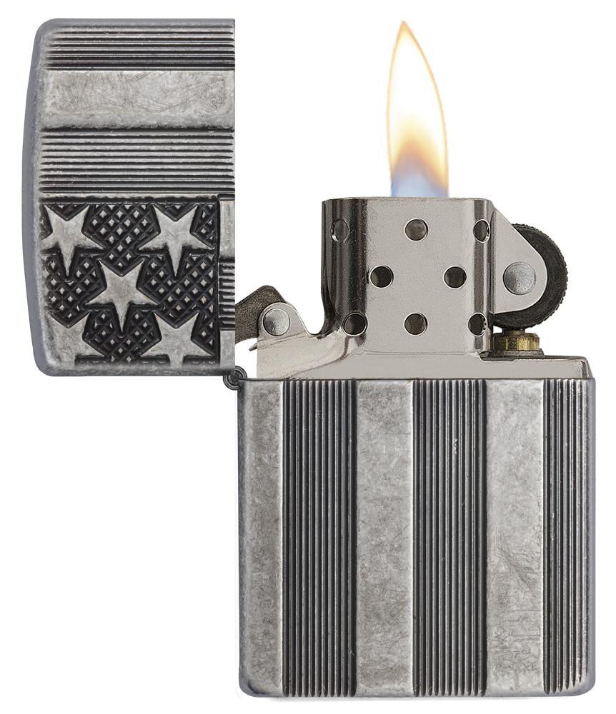 Bật Lửa Zippo Armor US Flag Antique Silver Plate 28974