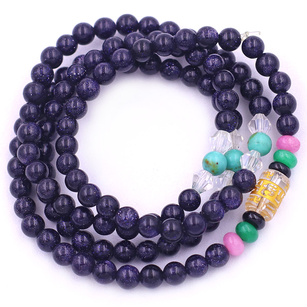 Vòng chuỗi 108 hạt đá lam sa charm lục tự chân ngôn - hạt 8 ly , vòng chuỗi niệm Phật, vòng chuỗi đeo tay