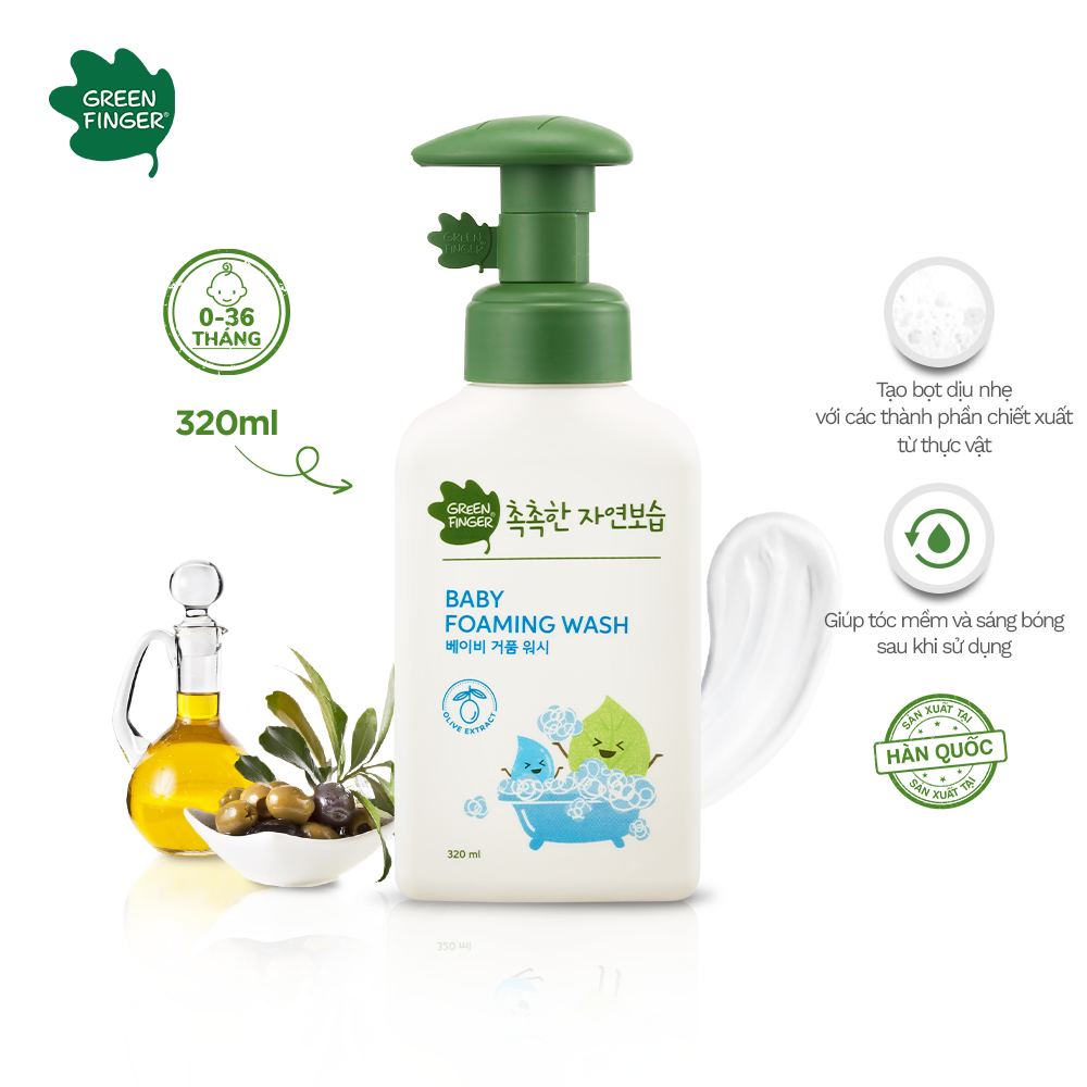 Sữa Tắm Tạo Bọt Dưỡng Ẩm Cho Bé Greenfinger ChokChok Moisture Baby Foaming Wash 320ml