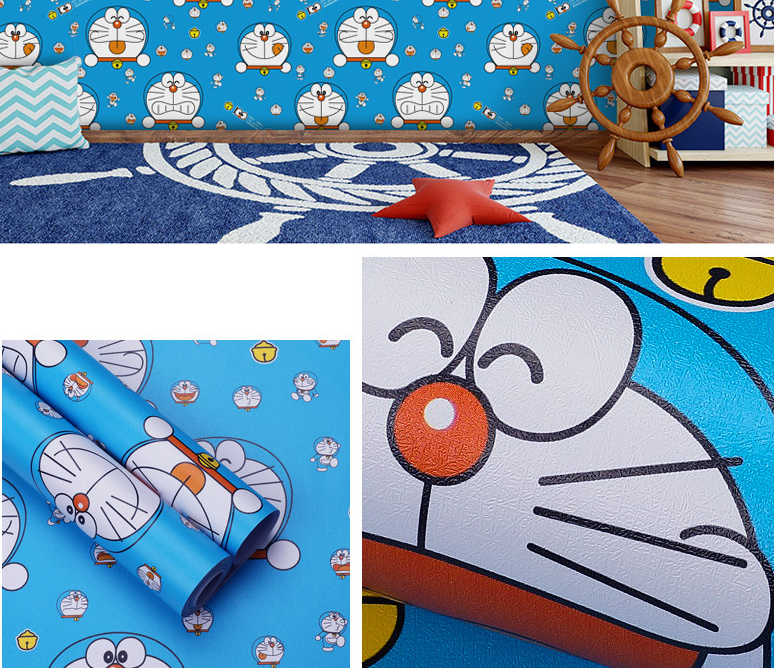 Combo 10 mét giấy dán tường, decal dán tường trang trí nhà cửa ĐÔ RÊ MON ĐEO CHUÔNG khổ 45cm