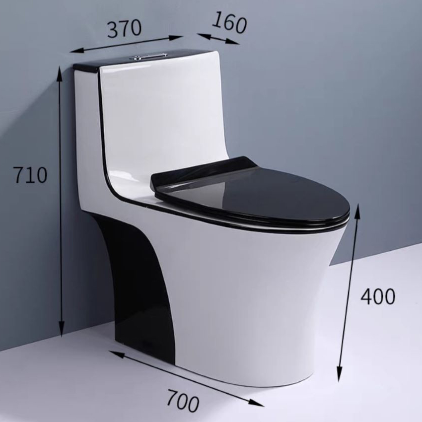 Bồn cầu 1 khối màu trắng nắp đen thiết kế thanh lịch, kiểu dáng cao ráo, bệ ngồi thoải mái