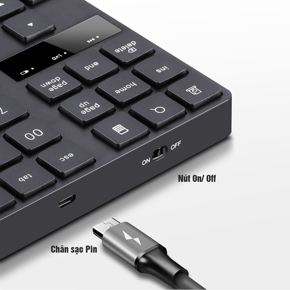 Bàn phím số không dây Wireless 2.4G, cho Laptop, thiết bị di động, 35 phím, thêm các phím chức năng, Pin sạc, phím êm Minh House-Hàng chính hãng