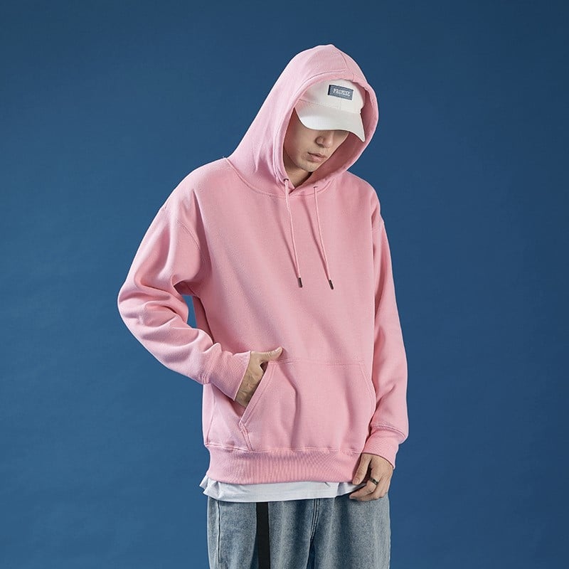 Áo hoodie basic, Áo Khoác Hoodie Trơn Có Mũ Form Rộng Tối Giản Màu Trắng