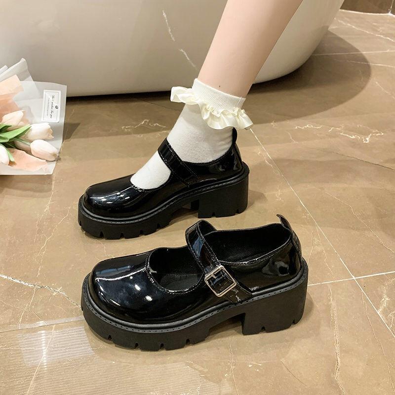 Giày búp bê nữ Lolita đế cao 5cm FAROSA Giày nữ Oxford chất da bóng khóa cài cực hót - D30