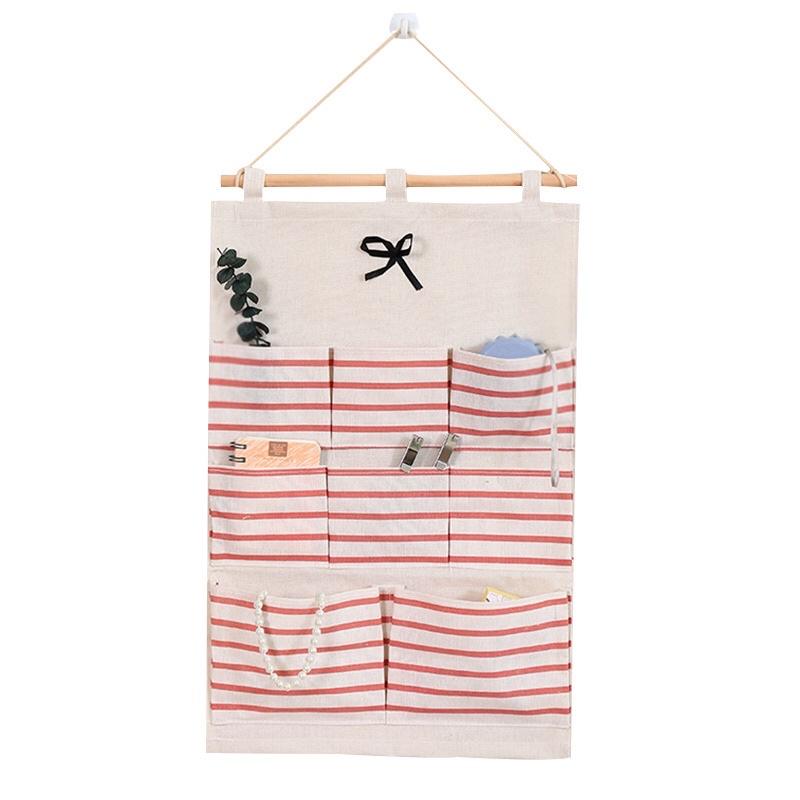 Túi treo tường 8 ngăn tiện dụng decor phòng chống thấm nước - Túi vải Canvas đựng đồ 8 ngăn hoạ tiết sọc ngang