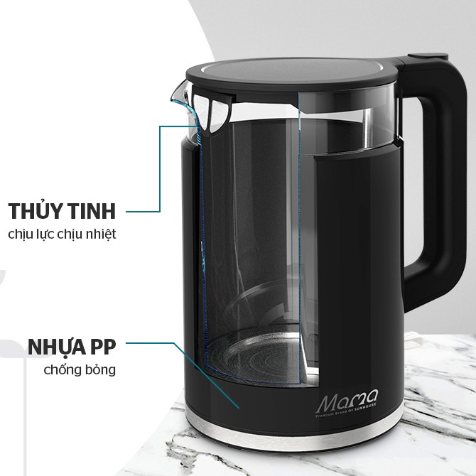 Ấm Siêu Tốc Thủy Tinh Sunhouse SHD1330 - Hàng Chính Hãng