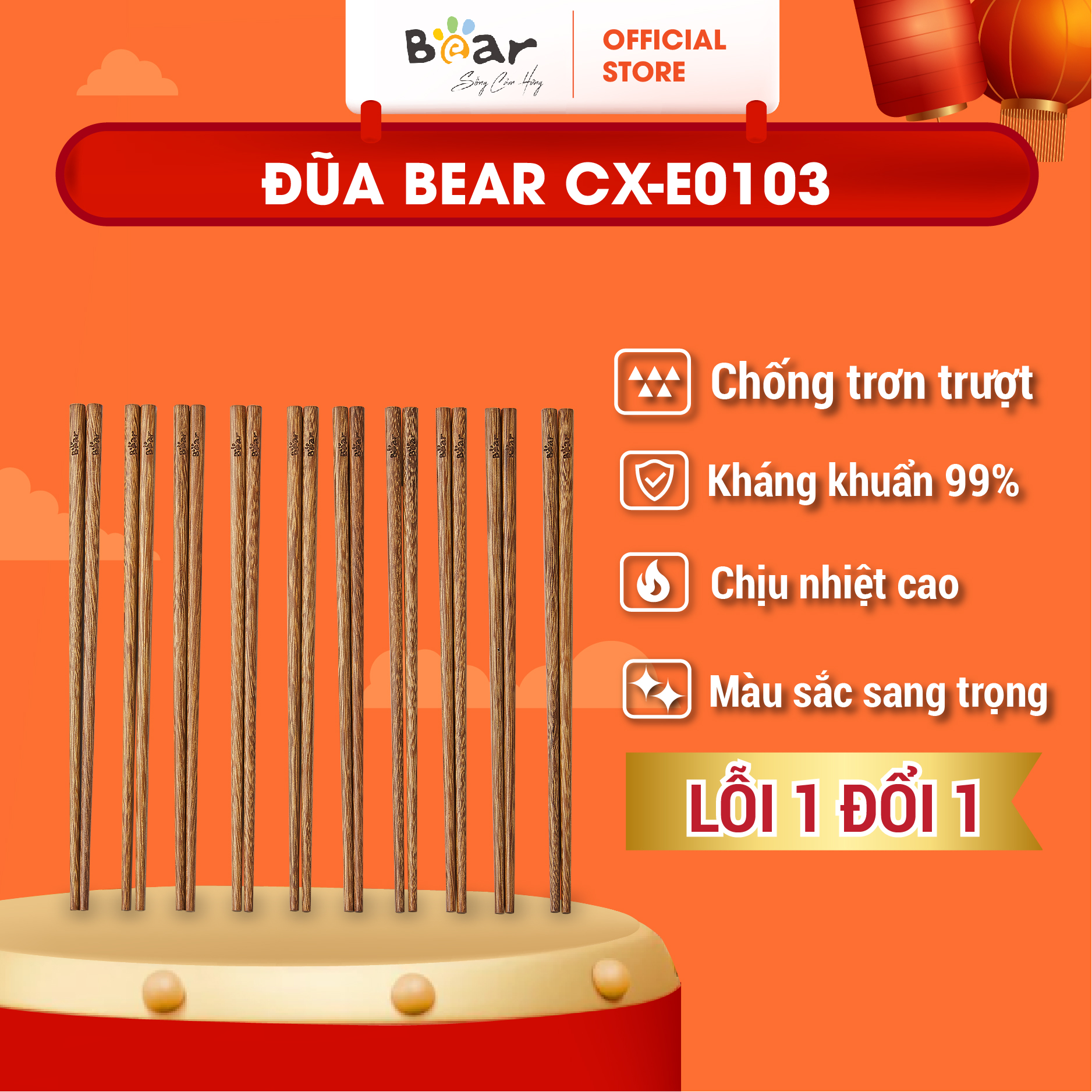 Đũa Bear cao cấp, chất liệu an toàn CX-E0103