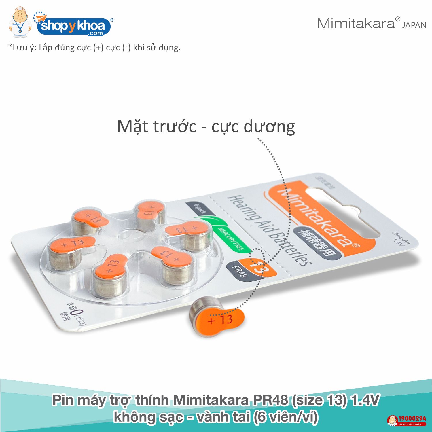 Pin máy trợ thính Mimitakara PR48 (size 13), 1.4V, không sạc - vành tai (6 viên/vỉ)