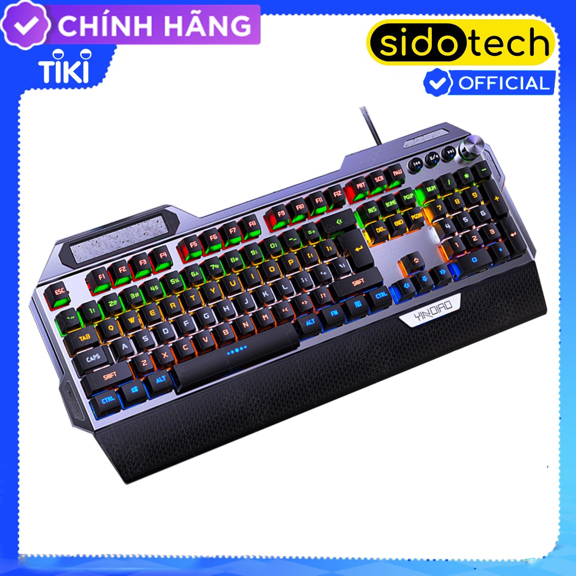 Bàn phím cơ gaming RGB SIDOTECH K100 Version 2 dòng bàn phím máy tính chơi game trục cơ học 104 phím có kê tay chống mỏi chế độ LED RGB cảm giác gõ phím thật tay tiếng gõ êm, không phải bàn phím giả cơ, nâng cấp núm xoay đa phương tiện - Hàng Chính Hãng