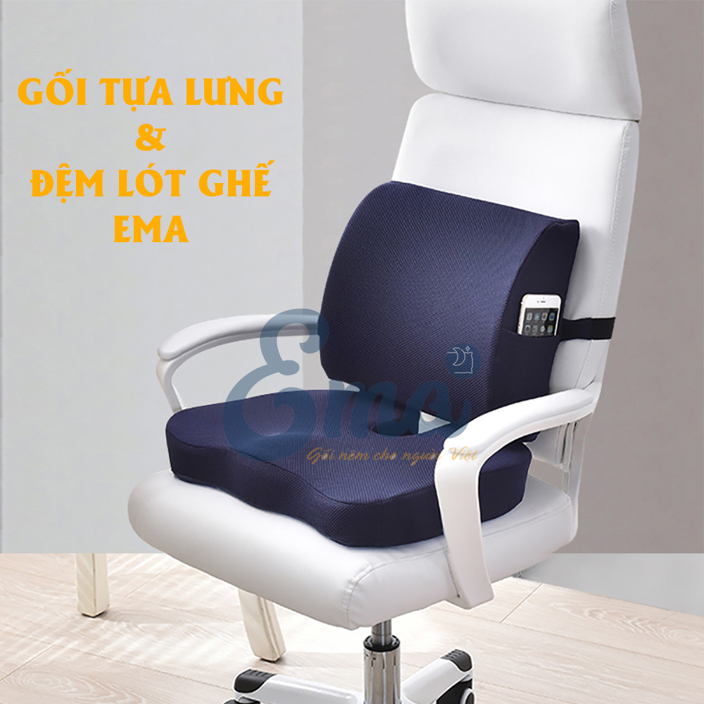 Gối tựa lưng văn phòng cao su non EMA chống đau mỏi thắt lưng cho dân văn phòng, lái xe - Giữ tư thế ngồi thẳng, giảm đau mỏi khi phải ngồi lâu - Đen lưới (không có gel lạnh)