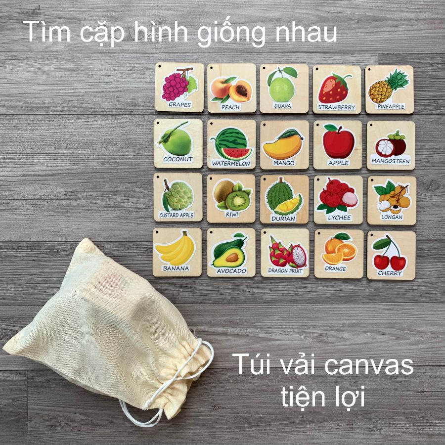 Tìm cặp đôi, tìm cặp hình giống nhau rèn luyện trí nhớ bằng gỗ-Hình các loại quả