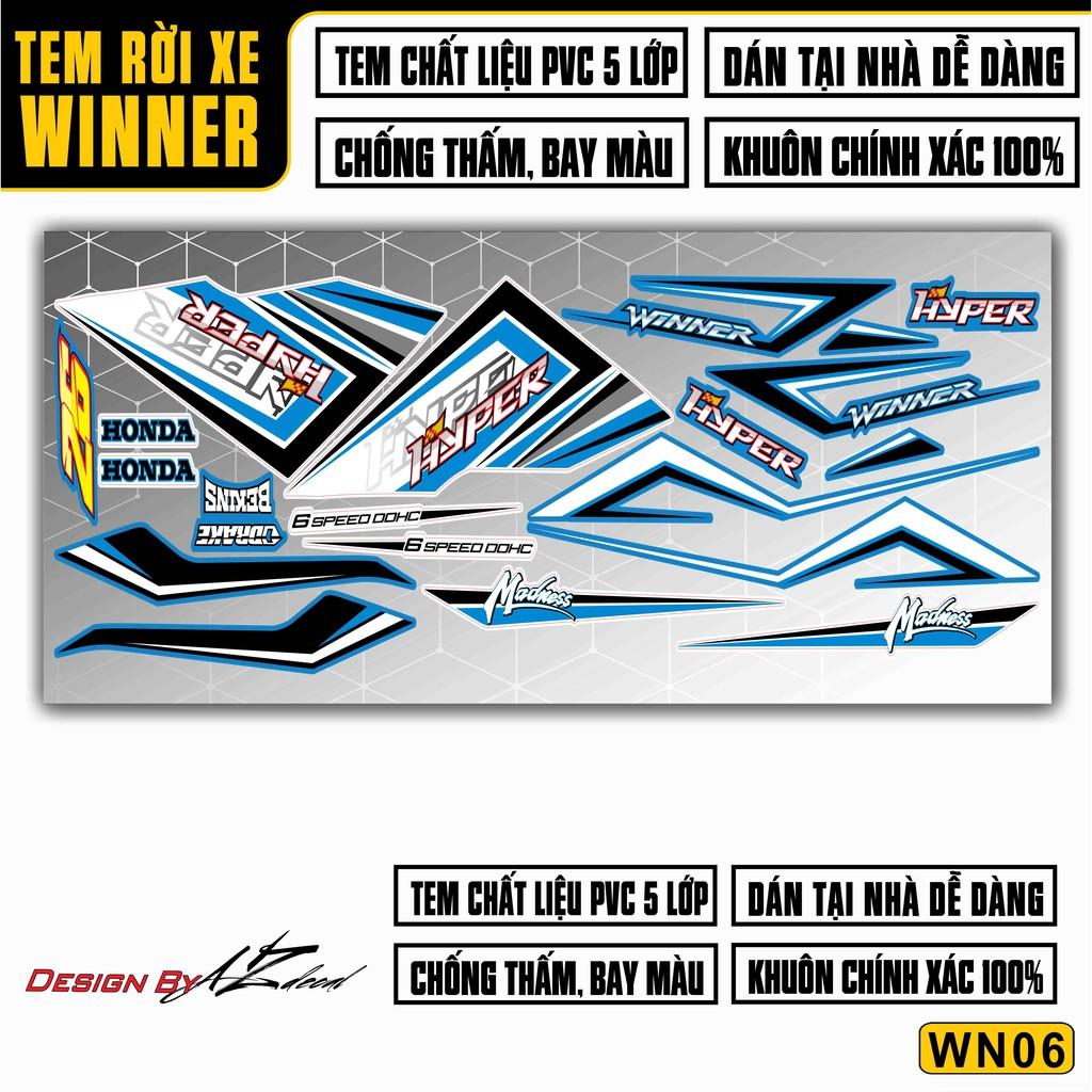 Tem Rời Dán Xe Winner V1 / 150 Mẫu HYPER | WN06 | Decal Chế Xe Chất Liệu PVC Chống Nước, Chống Bay Màu - Xanh Trắng