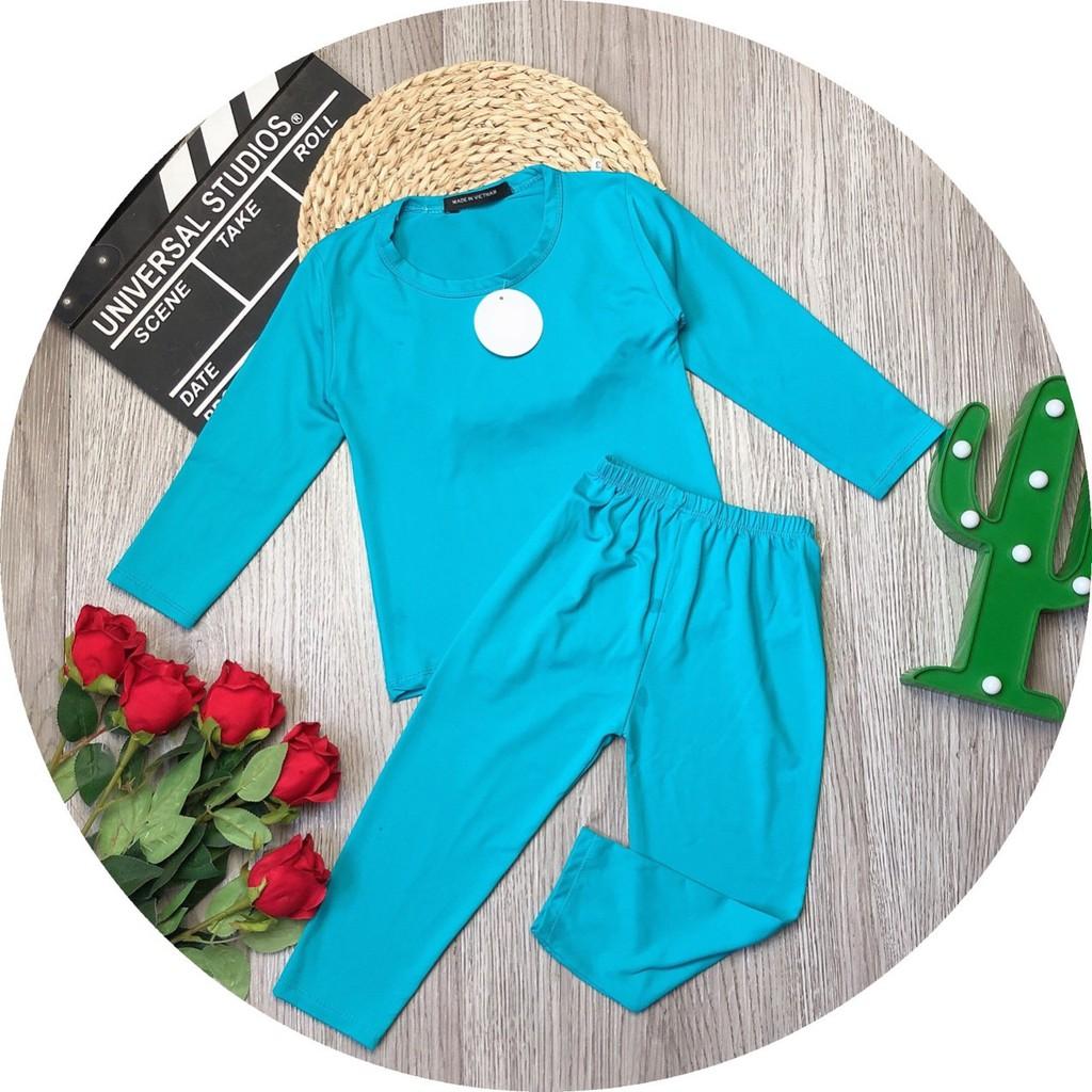 Bộ Dài Tay Cotton Thun Lạnh Màu Trơn Cho Bé