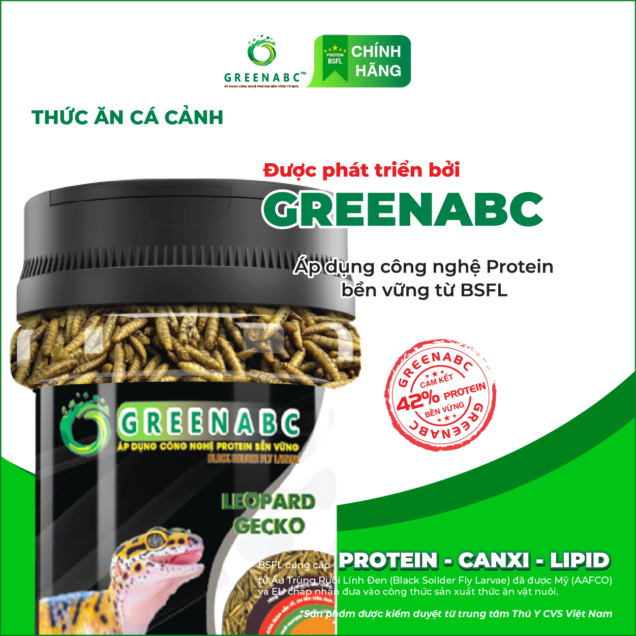 Thức ăn bò sát Thằn Lằn Da Báo GREENABC - Leopard Gecko – Hàm lượng protein 44.9% giúp tăng trưởng nhanh, lên màu đẹp, phát triển toàn diện – Hộp 10g