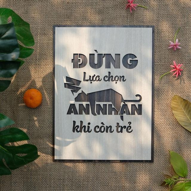 Tranh slogan treo tường tạo động lực học tập bằng gỗ TBIG016: Đừng lựa chọn an nhàn khi còn trẻ
