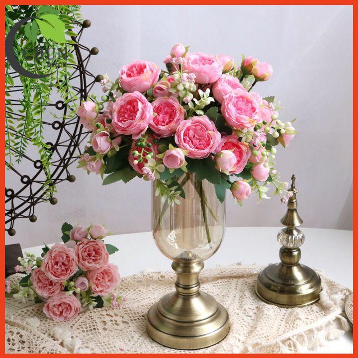 Hoa giả, cành hồng Anh Quốc 5 bông 4 nụ sang trọng trang trí nhà cửa, cửa hàng, văn phòng, làm đạo cụ chụp ảnh