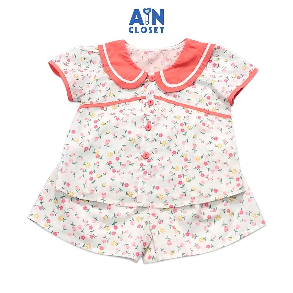 Bộ quần áo ngắn bé gái họa tiết Hoa baby cổ thủy thủ quần váy cotton - AICDBGTWQHNQ - AIN Closet