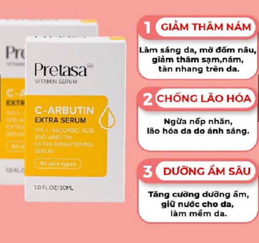 Serum Pretasa C-Arbutin extra giúp giảm thâm nám, da không đều màu, chống lão hóa, cấp ẩm chuyên sâu