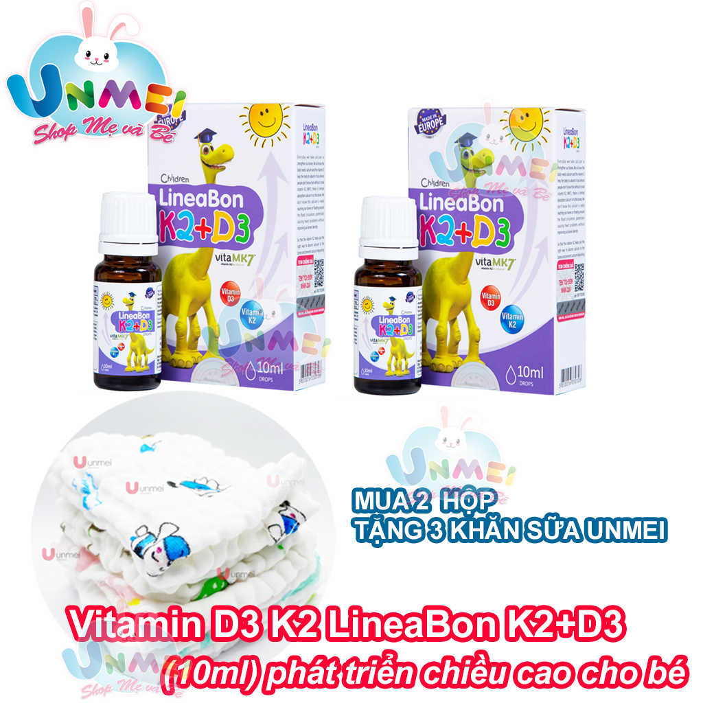 Combo 2 hộp LineaBon K2 + D3 hỗ trợ chống còi xương, tăng chiều cao cho trẻ sơ sinh và trẻ nhỏ