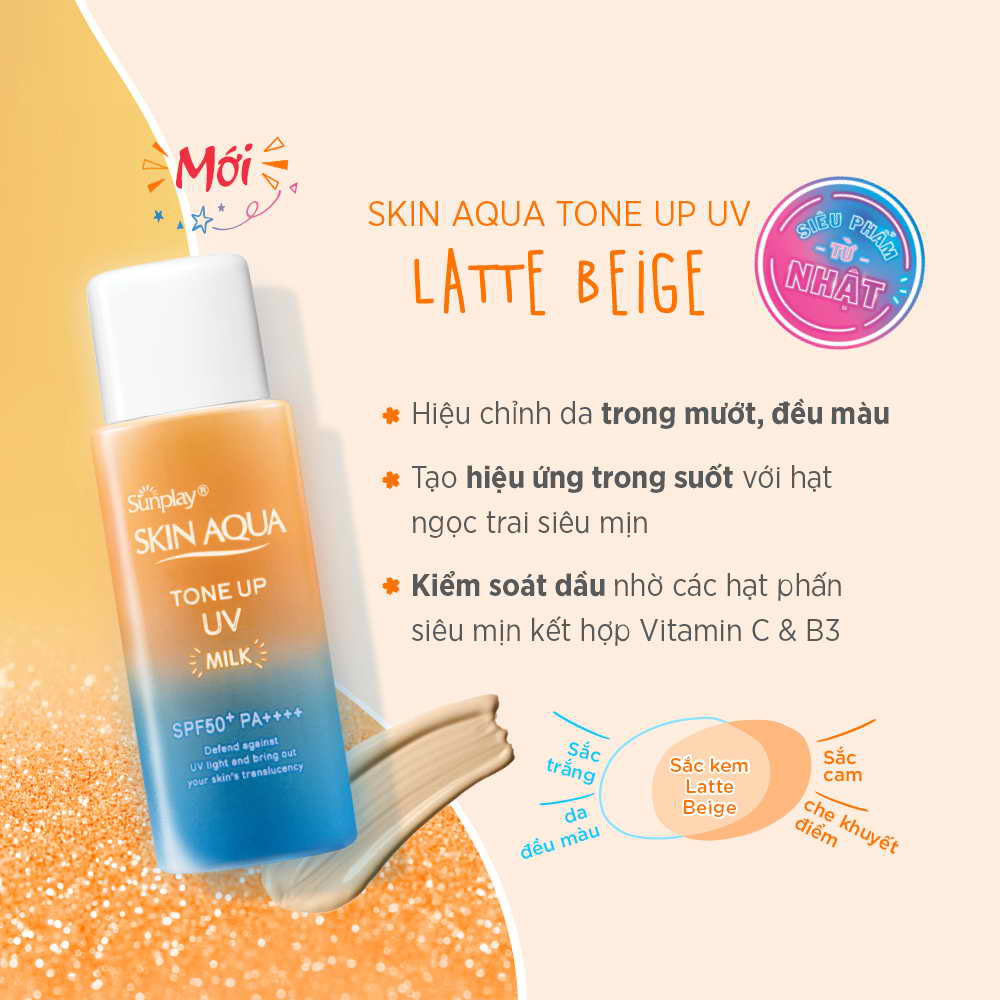 Sữa Chống Nắng Sunplay Skin Aqua Hiệu Chỉnh Sắc Da Tone Up UV Milk Latte Beige SPF50+ PA++++ 50g