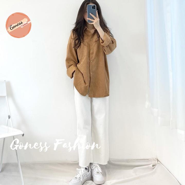 Áo sơ mi nữ Goness dáng bomber phong cách khoác ulzang Hàn Quốc chất liệu nhung tăm đẹp AS02