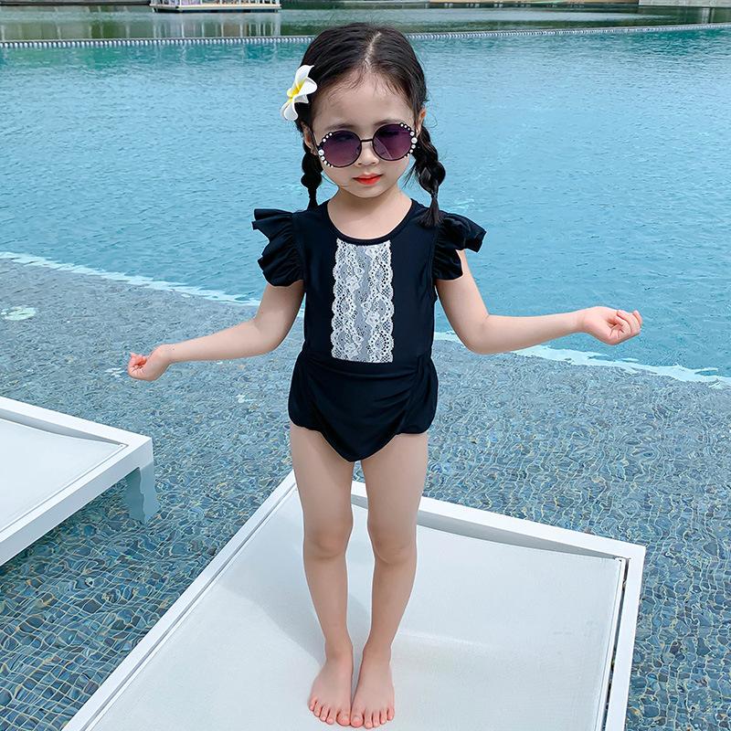 Mới 2021 Bé Gái Bơi Có Nắp Cao Cấp Đầm Cho Bé Phối Ren Trẻ Em Nữ Bikini Tắm Biển phù Hợp Với Trẻ Em