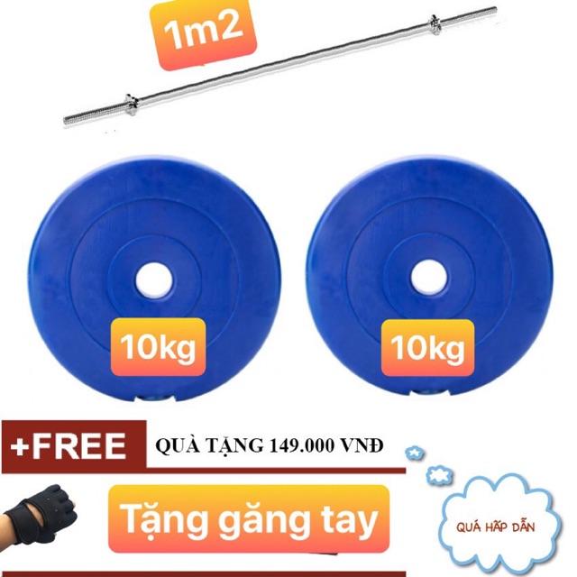 Bộ đòn tạ 1m2 kèm 20kg tạ nhựa (2 bánh 10kg) FREE GĂNG TAY