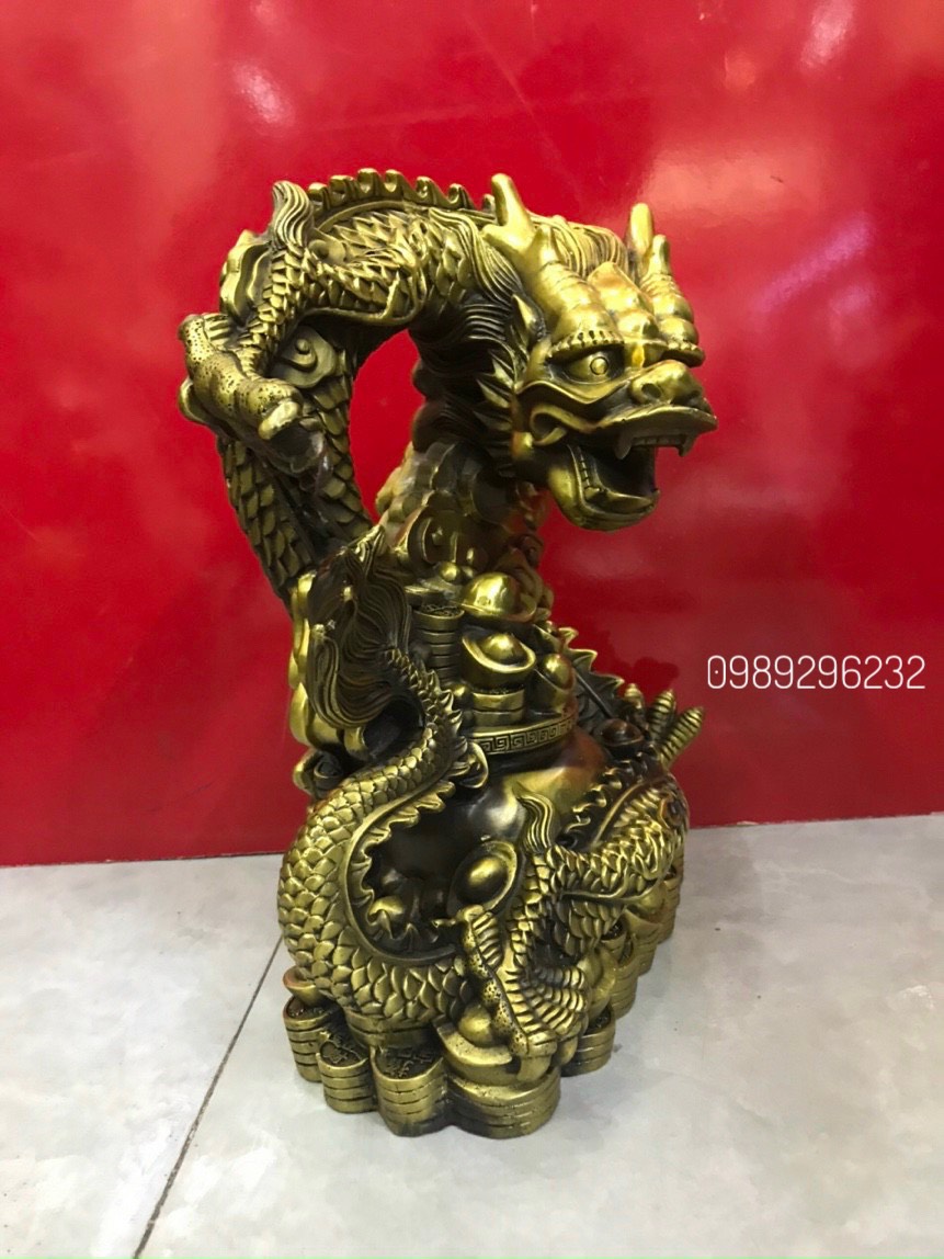 Tượng Rồng cuộn vàng bằng đồng - Rồng cuộn hũ vàng phong thủy