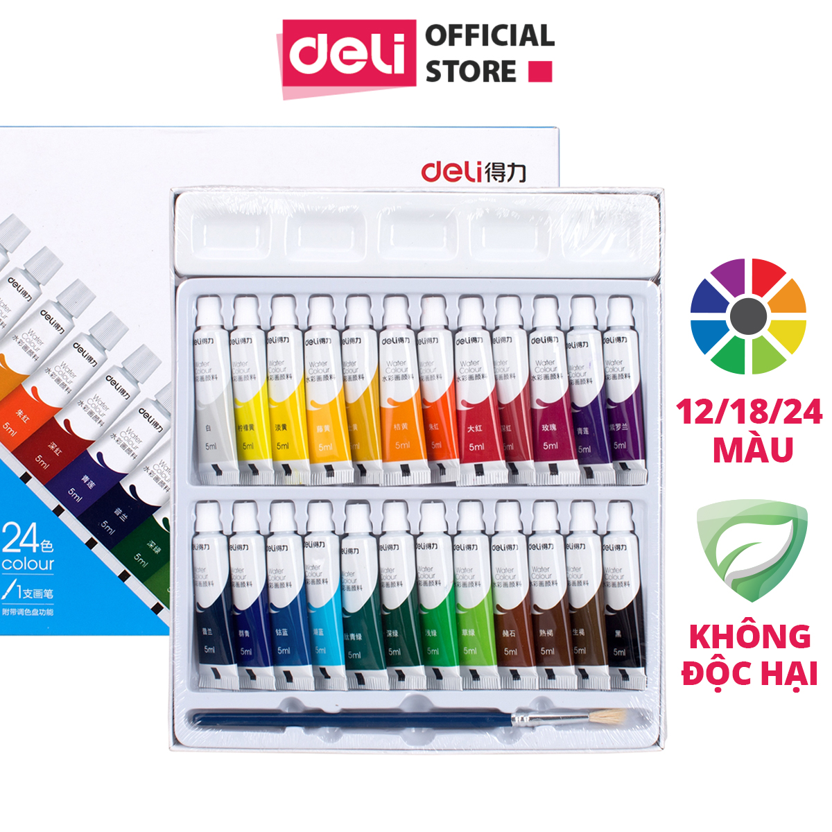 Màu Nước Dạng Tuýp 5Ml Deli - 12 Màu/18 Màu/24 Màu - 73859 / 73860 / 73861