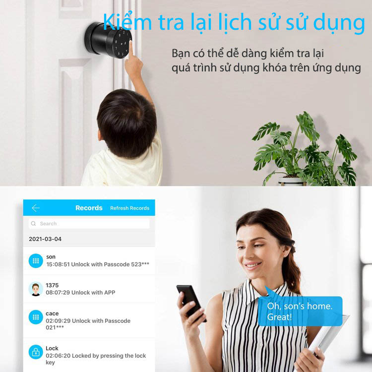 UL-P06 Khóa Vân Tay 5 chức năng Cao Cấp, Mở từ xa bằng điện thoại, thay thế dễ dàng