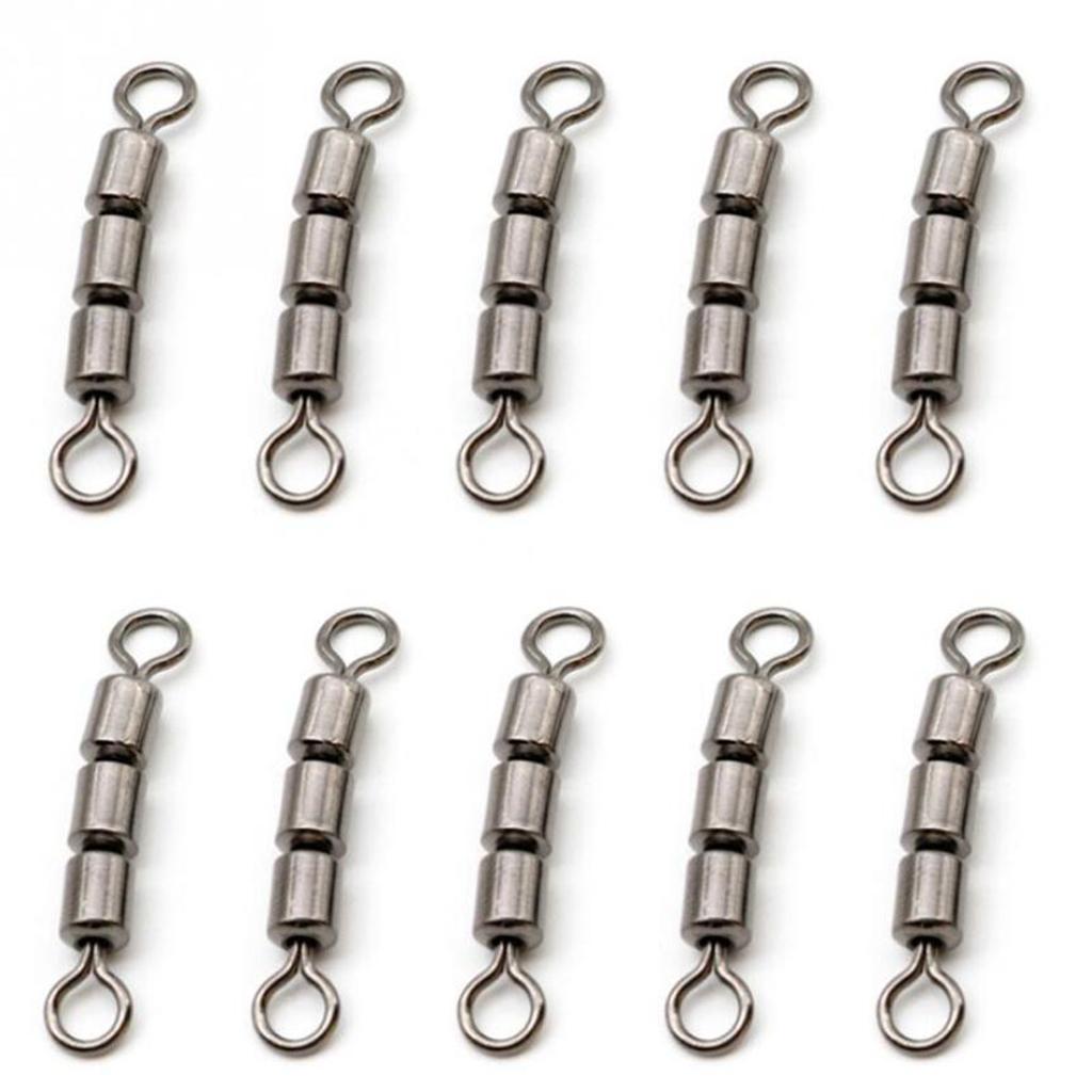 10pcs Fishing Triple Rolling Swivels Solid Ring Hook Line Connector 02