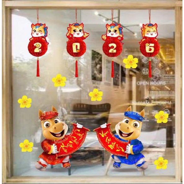 (HCM) Decal dán kính trang trí tết xuân Bính Ngọ 24 Binbin TTT24 decor văn phòng, nhà hàng,khách sạn