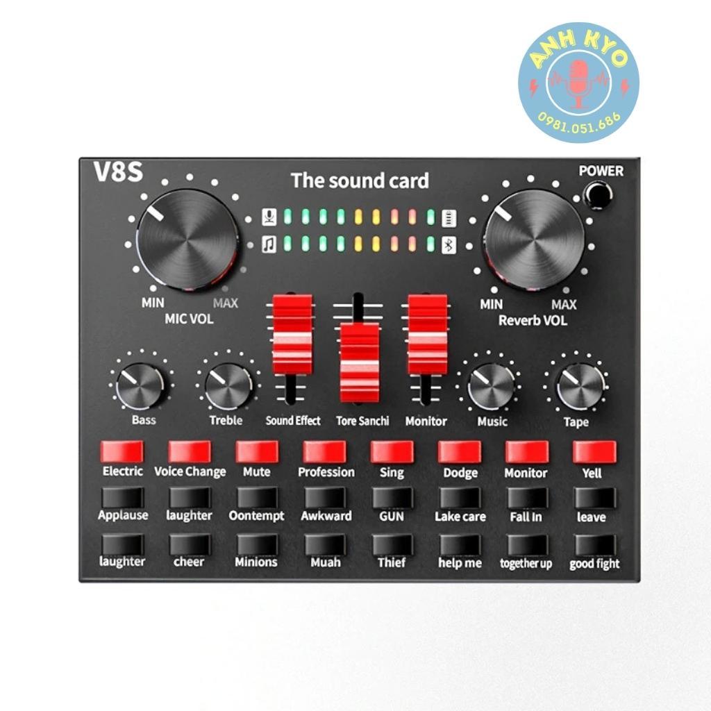 Sound card V8S bản nâng cấp sound card V8 Hỗ Trợ Bluetooth, 16 Hiệu Ứng, 8 Chế Độ, Chỉnh Bass Treble Record Tích Hợp Pin