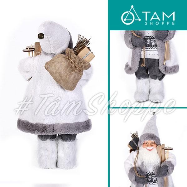 Ông già Noel Vintage trắng xám Bắc Âu ôm ván trượt nhiều cỡ 30-50-60cm X-VNHB-17