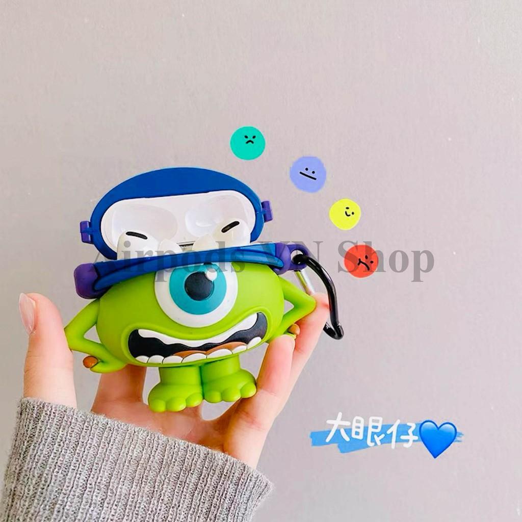Bao Case Ốp dành cho Airpods 1/2 & Airpods Pro Monster mike xanh kute silicon cao cấp
