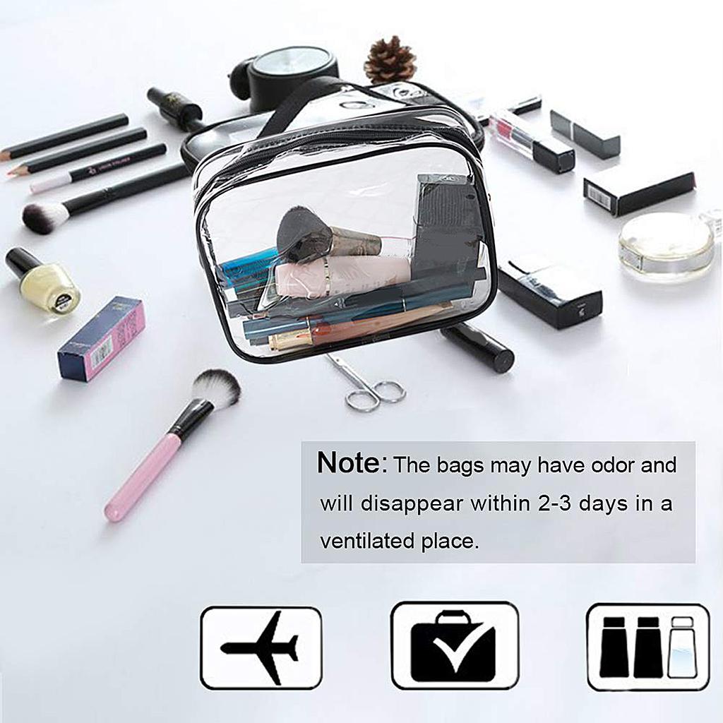 3x Portable Clear Makeup Bag Zipper Waterproof Cosmetics Bag Transparent Travel Storage Carry Pouch PVC Zippered Toiletry Bag Organizers with Handle