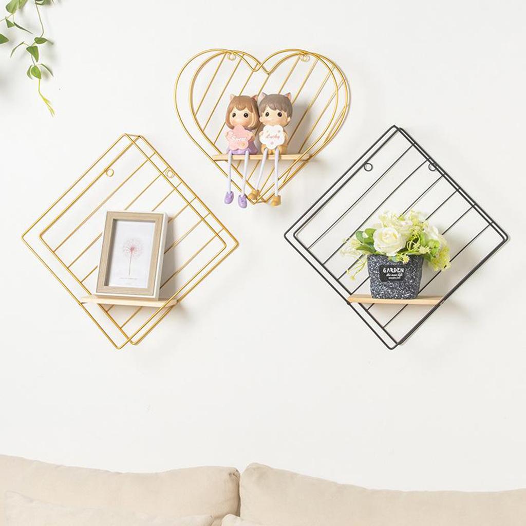 Iron Wall Floating Shelves Wooden for Bathroom Living Room Bedroom Office Decor