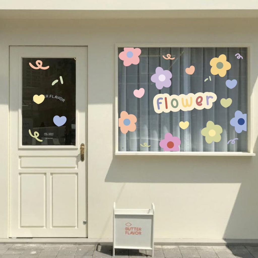 Hình dán flower aesthetic trang trí gương cửa hàng cute 7