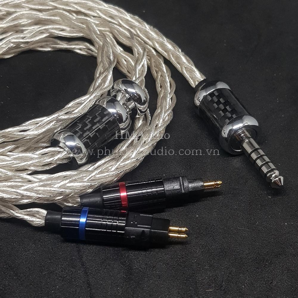 Dây tai nghe đồng mạ bạc 7N OCC Litz 23AWG đường kính dây đơn 1.25mm tết 8 sợi - Connector Sens HD650 HD600 HD660s HD25 HD580