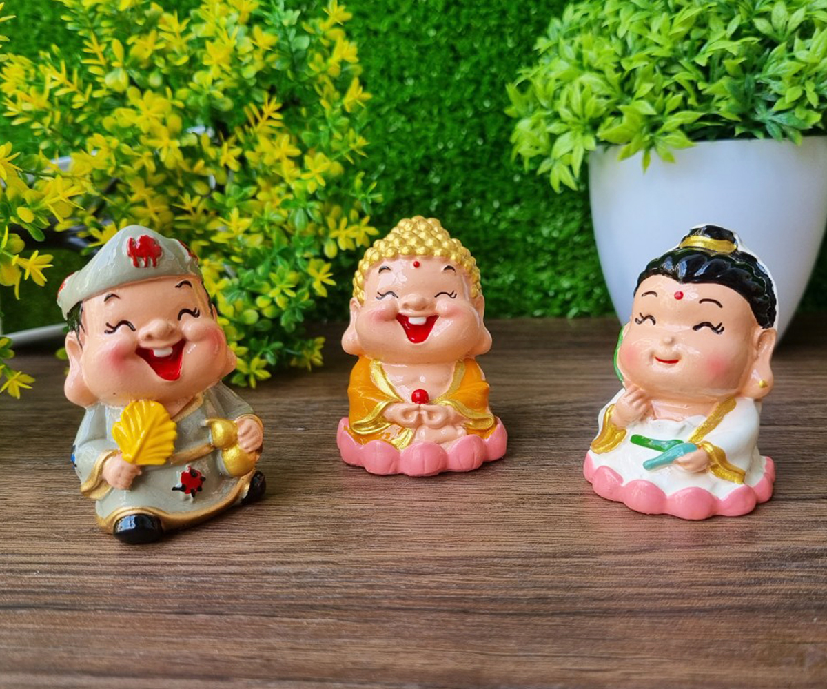 Bộ 03 tượng Phật Tổ - Quan Âm - Tế Công size 6cm