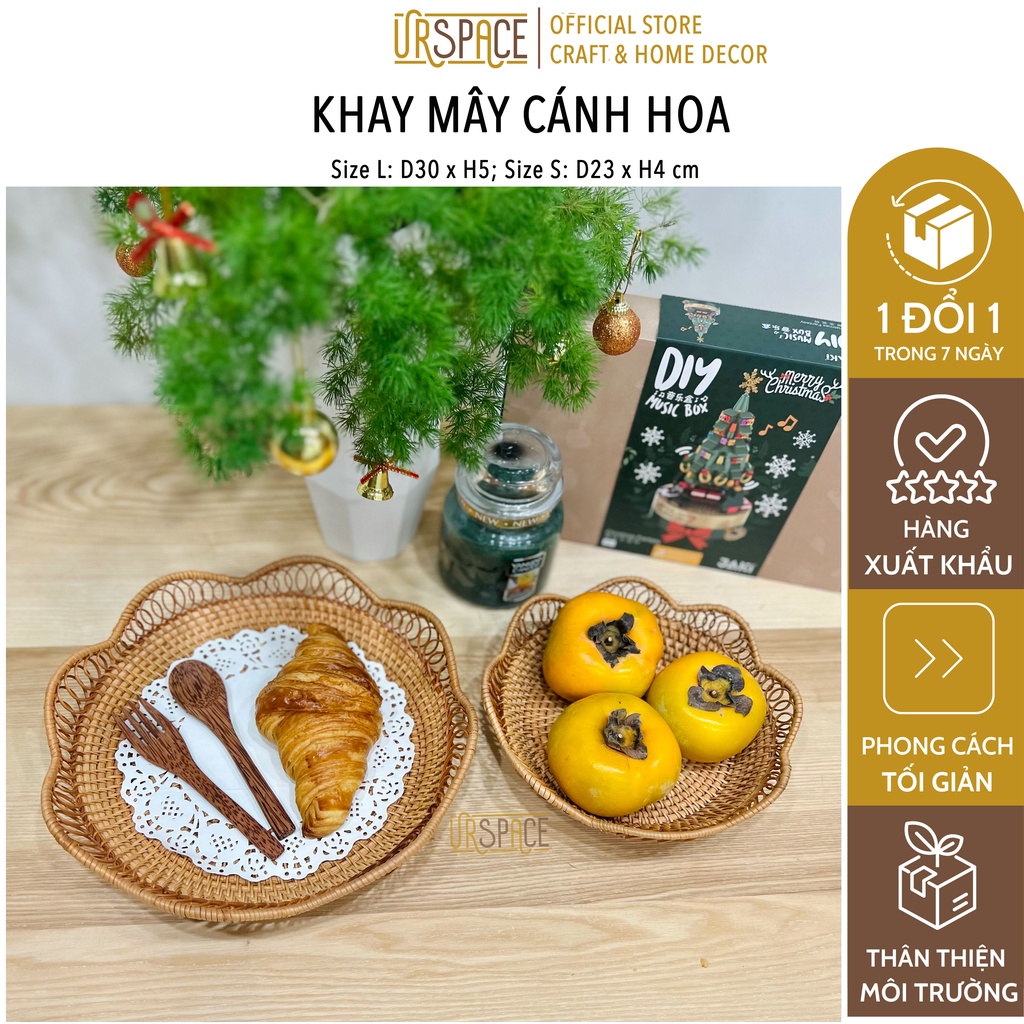 Khay Mây Tre Hình Tròn Đựng Bánh Kẹo, Hoa Quả Tiện Lợi Ur Space/ Round rattan tray for for dessert snacks bread fruits - Bộ 2 S &amp; L