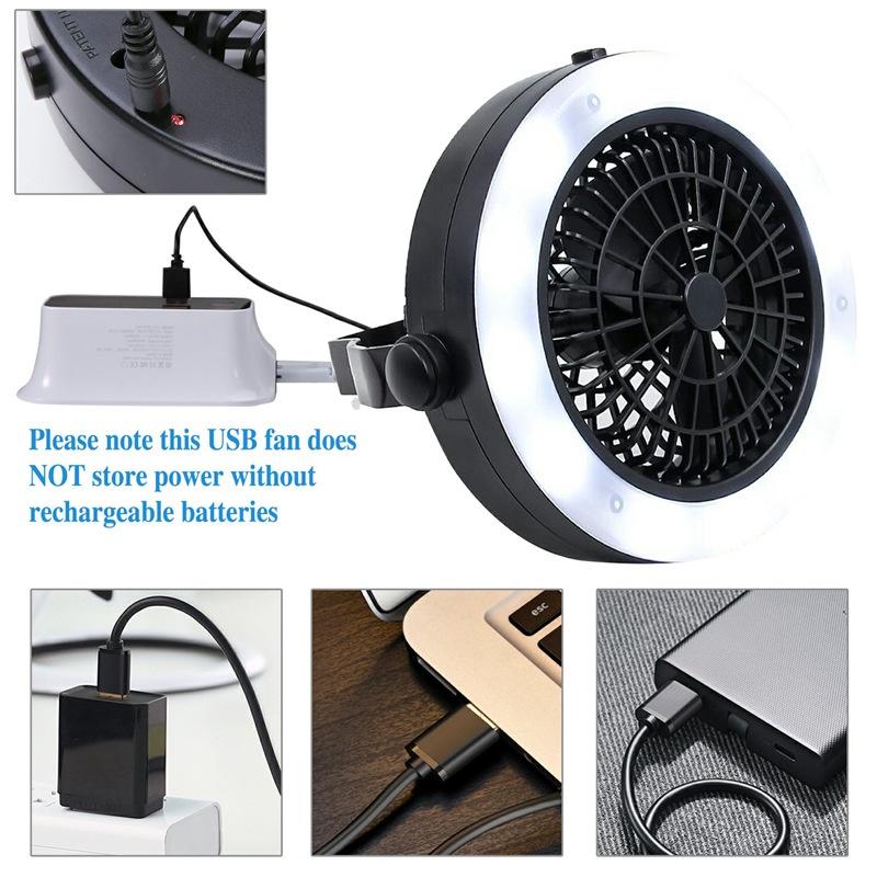Quạt cắm trại đa năng 3 trong 1 có đèn LED cổng USB