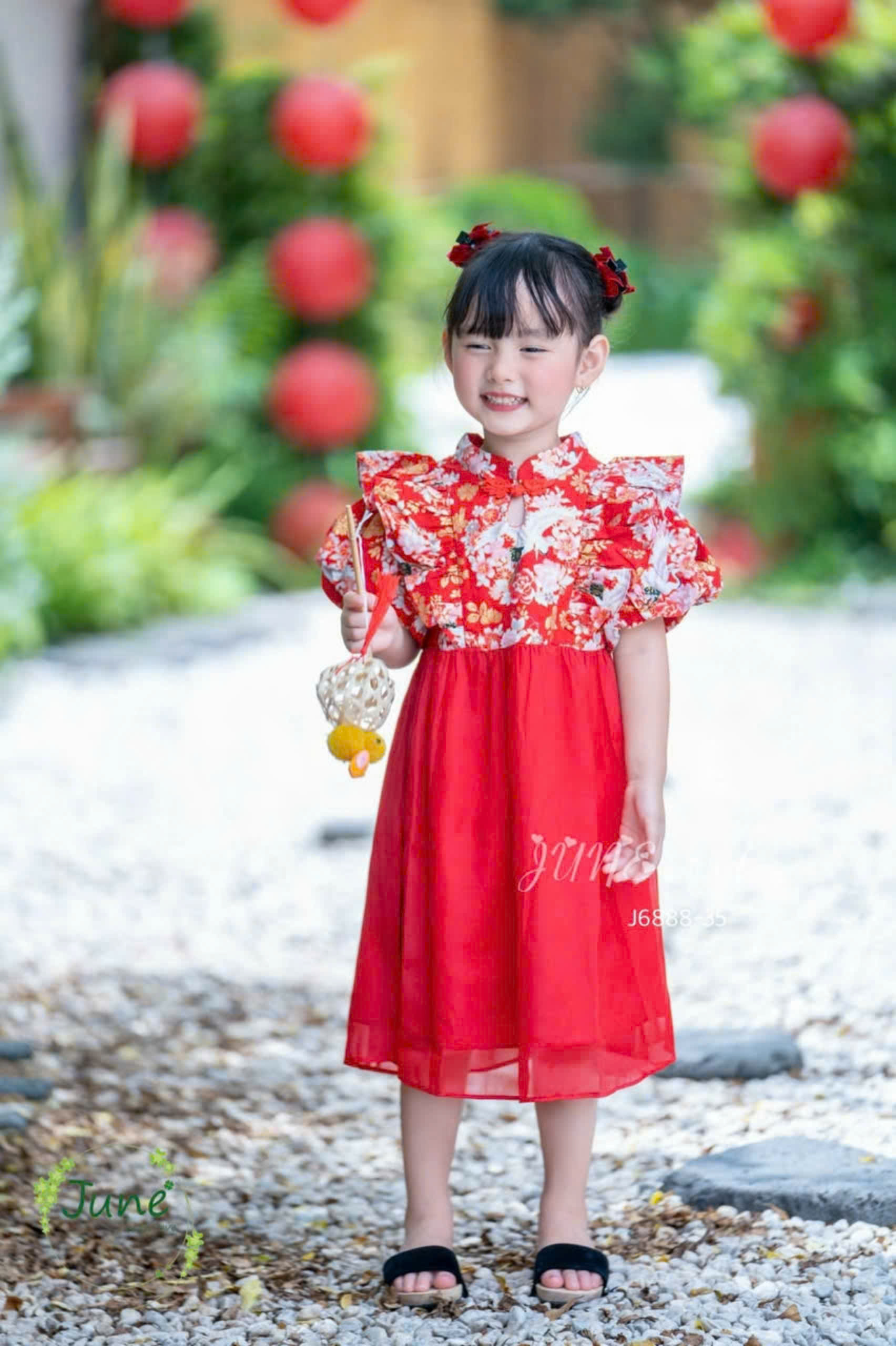Đầm công chúa sườn xám phối voan hoa anh đào cho bé gái size 10-35kg hàng thiết kế cao cấp