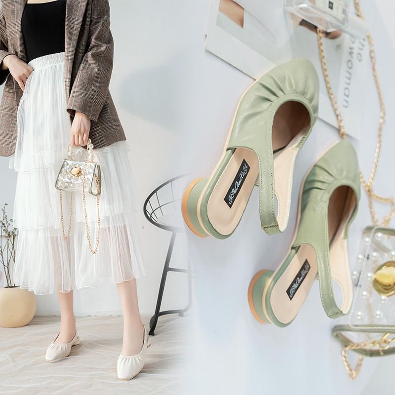 Giày Da Pu Gót Thấp Thiết Kế Thoải Mái