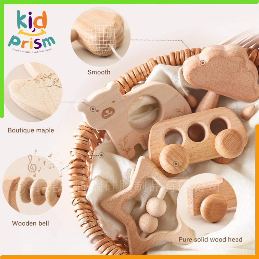 Bộ đồ chơi Montessori 4 món bằng gỗ an toàn cho trẻ sơ sinh