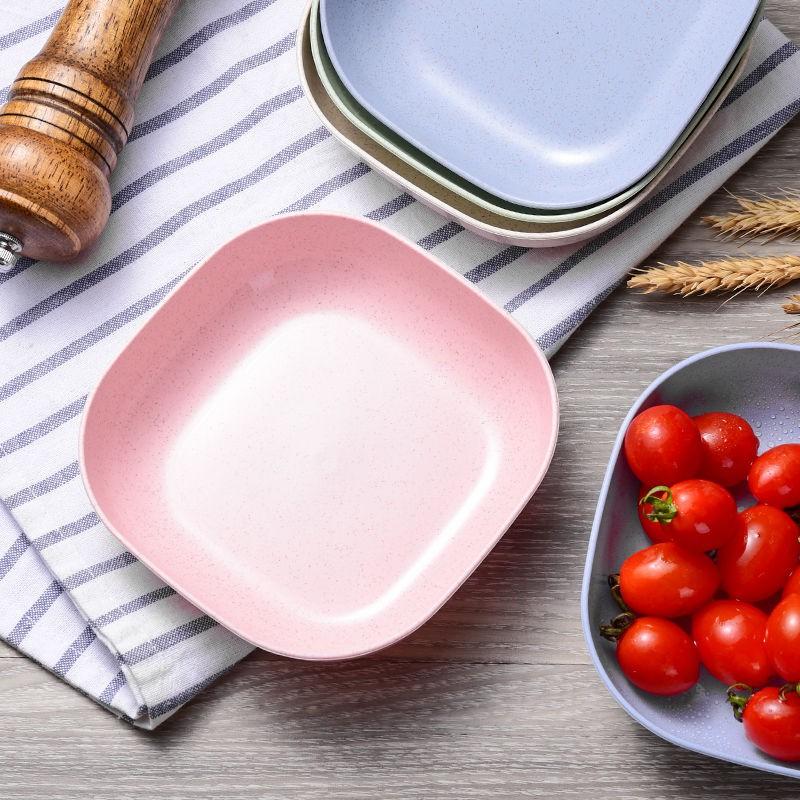 Đĩa nhựa lúa mạch vuông đựng bánh kẹo hoa quả nhiều màu sắc Đĩa đựng thức ăn trong nhà bếp